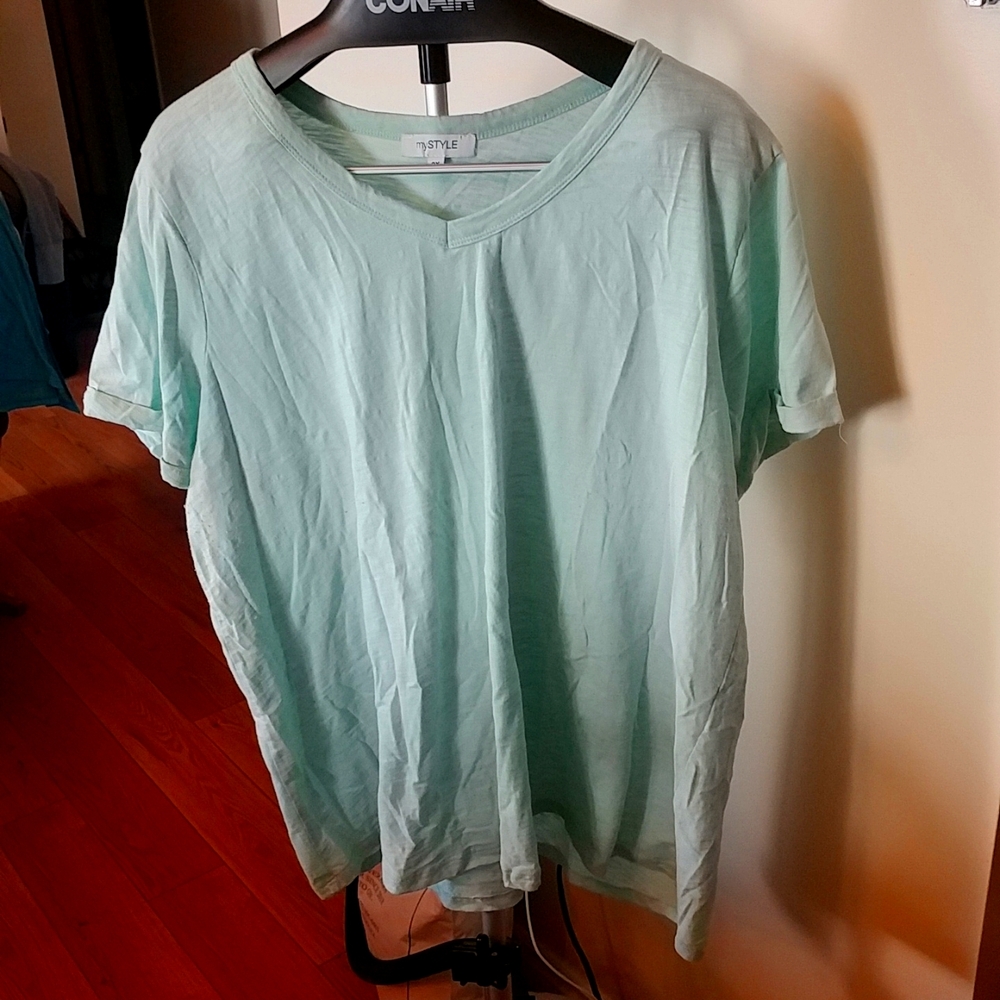 My Style Mint GreenV Neck  Tee 2X